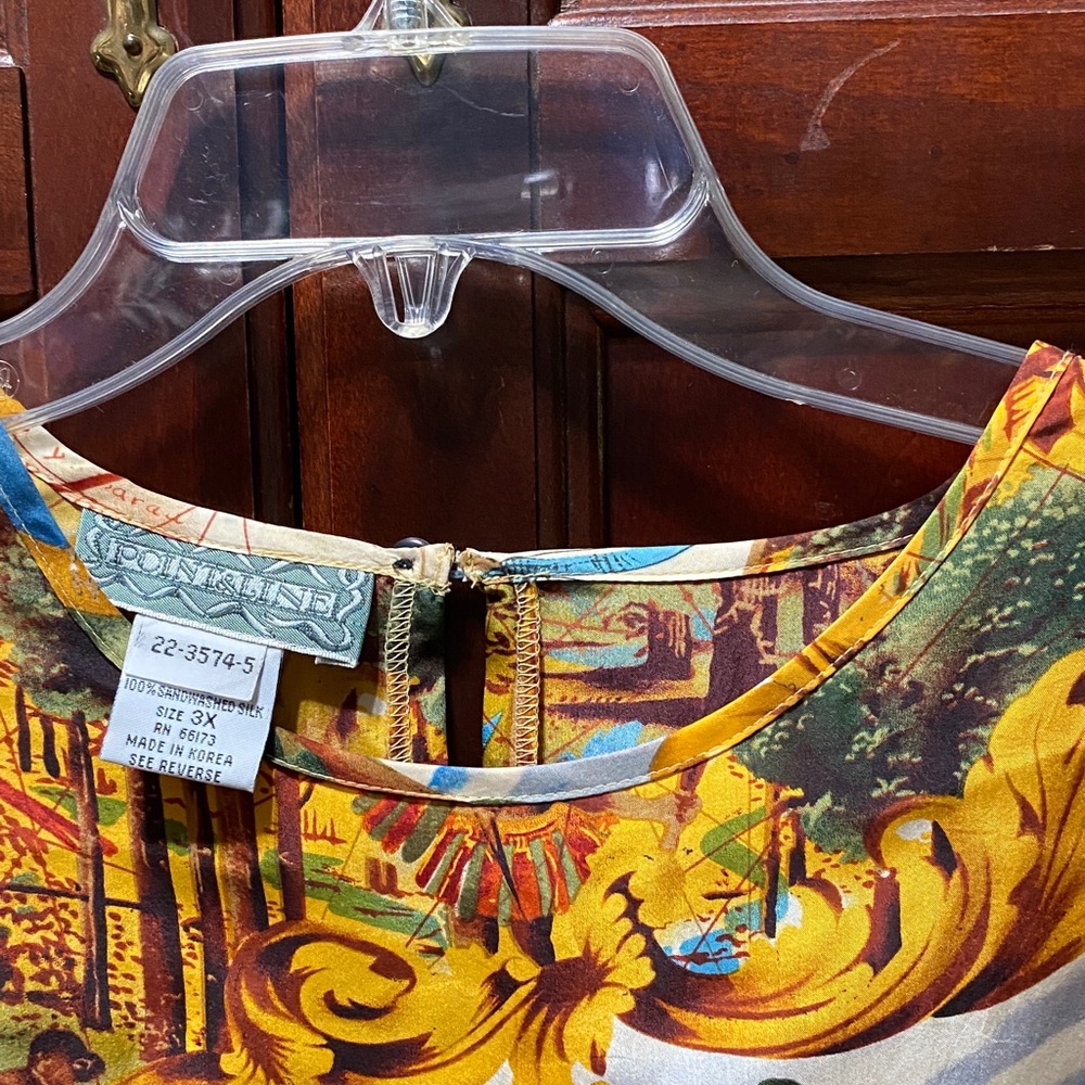 Point & Line 100% sandwashed silk Colorful Graphic Print size 3X vintage Top - Picture 10 of 16
